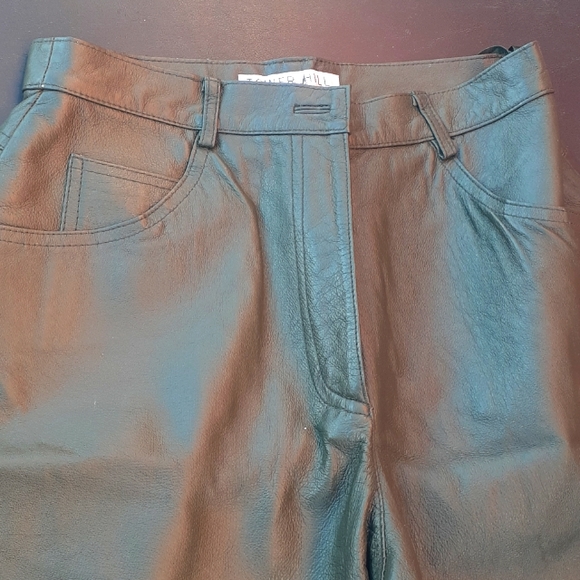 VTG Tower Hill Collection Leather High Waisted khaki green Leather Pants 8 - Picture 2 of 5